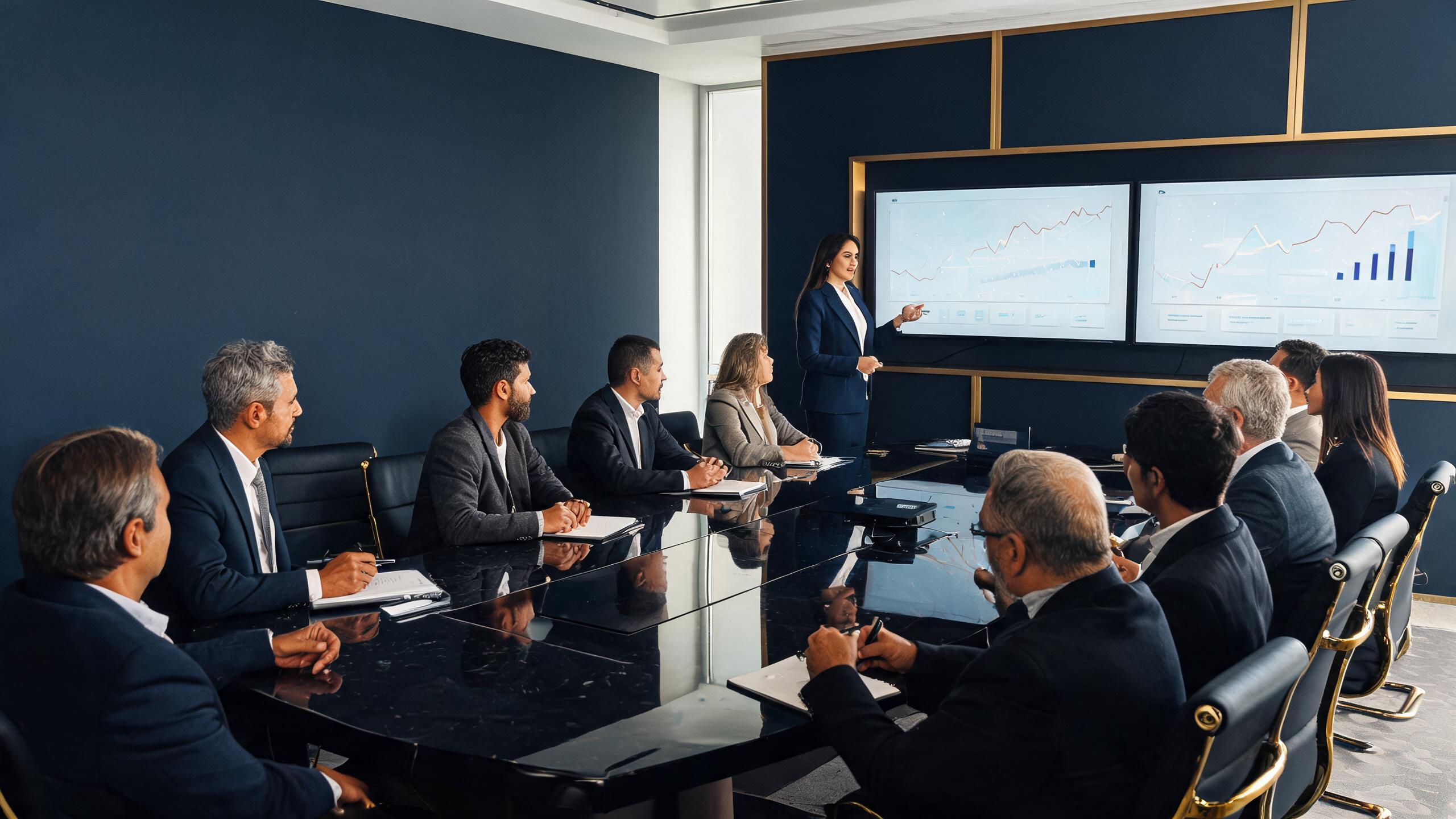 Equipe de crescimento analisa vendas, marketing e dados em uma sala de estratégia